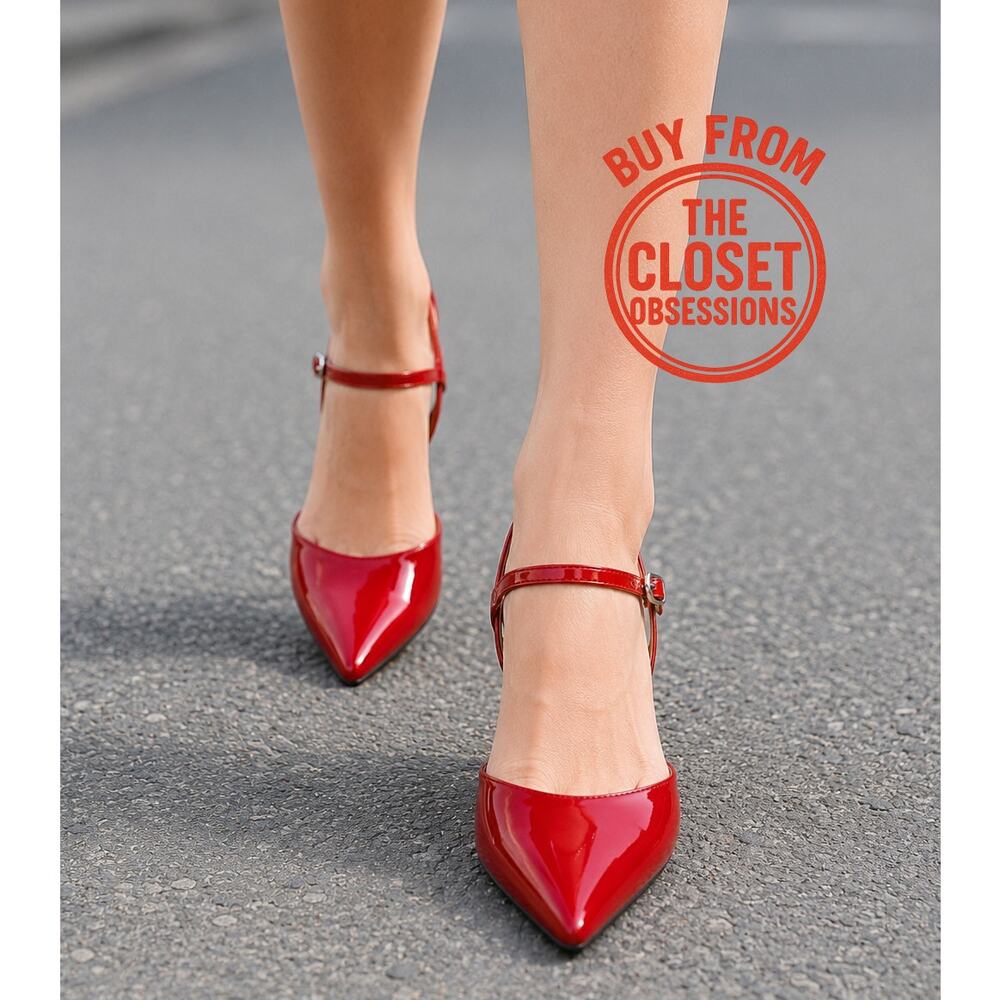 Zara NWT Red Patent Pointed Toe Slingback Kitten Heels 7.5